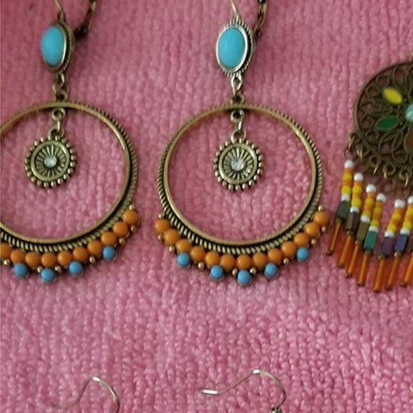 Boho Dangle Earrings Round Dangling Drop Unique Bohemian Jewelry Ladies Fashion - Picture 7 of 7